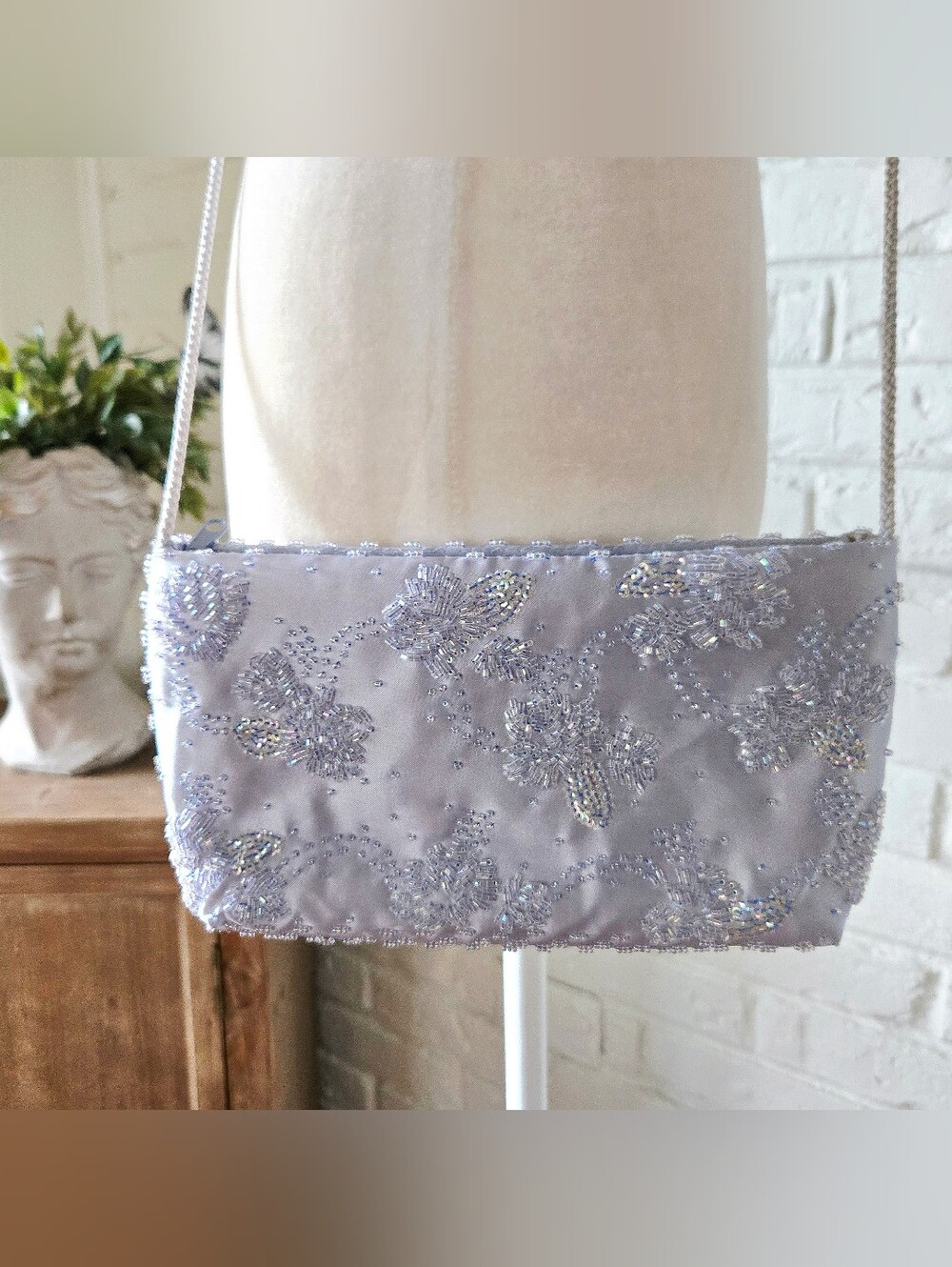 Vtg Y2k Valerie Stevens Lavender Beaded Evening Bag, Party
